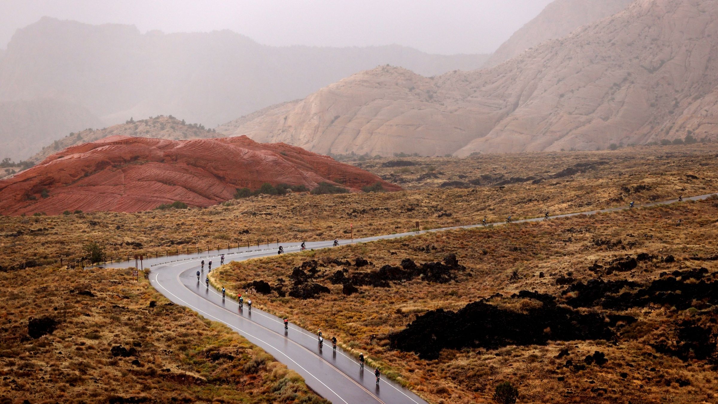 Athletes compete in the Men's bike leg during the IRONMAN 70.3 World Championship on September 18, 2021 in St George, Utah.