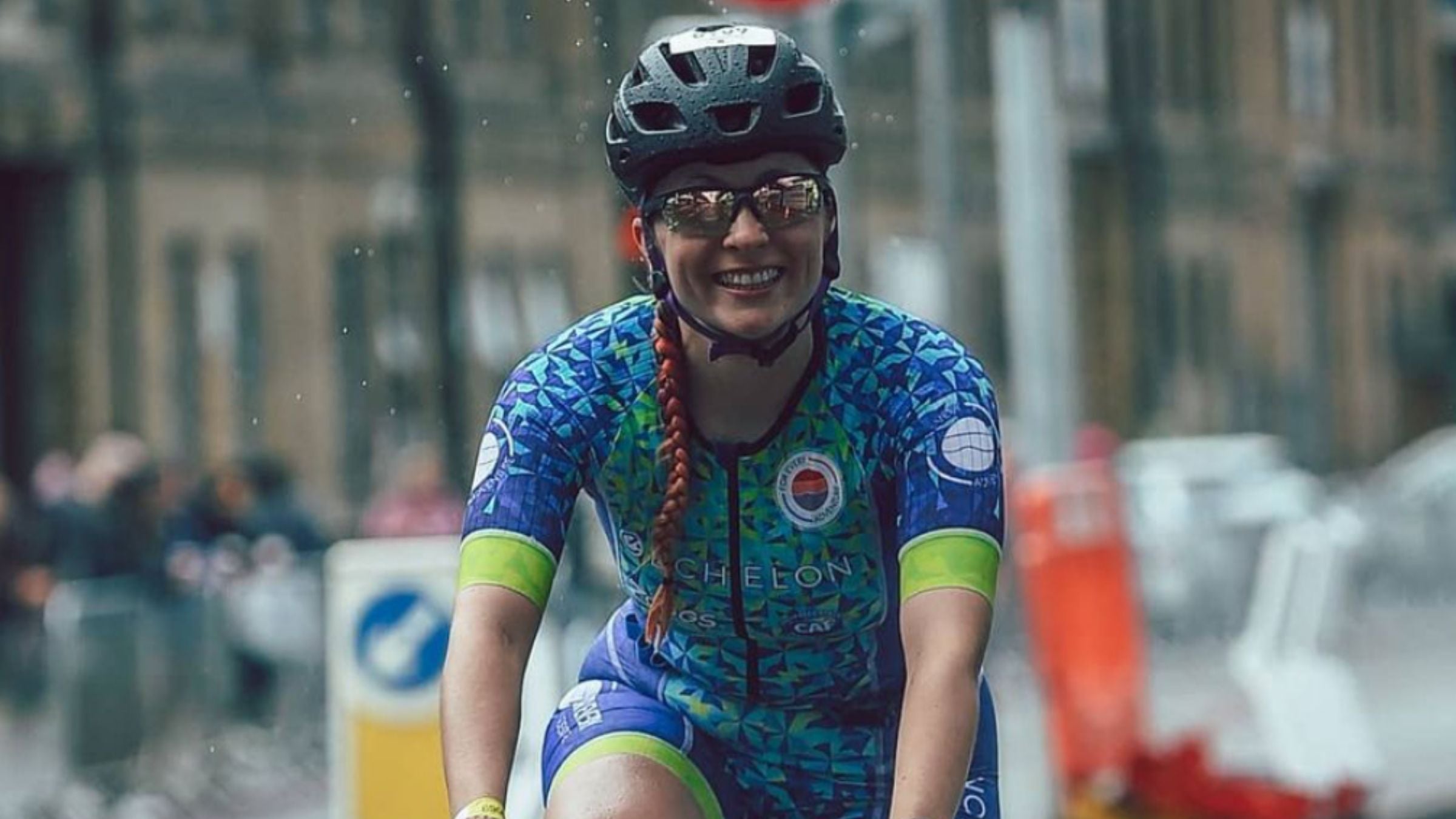 Annie Brooks, a triathlete with epilepsy, rides a bike.