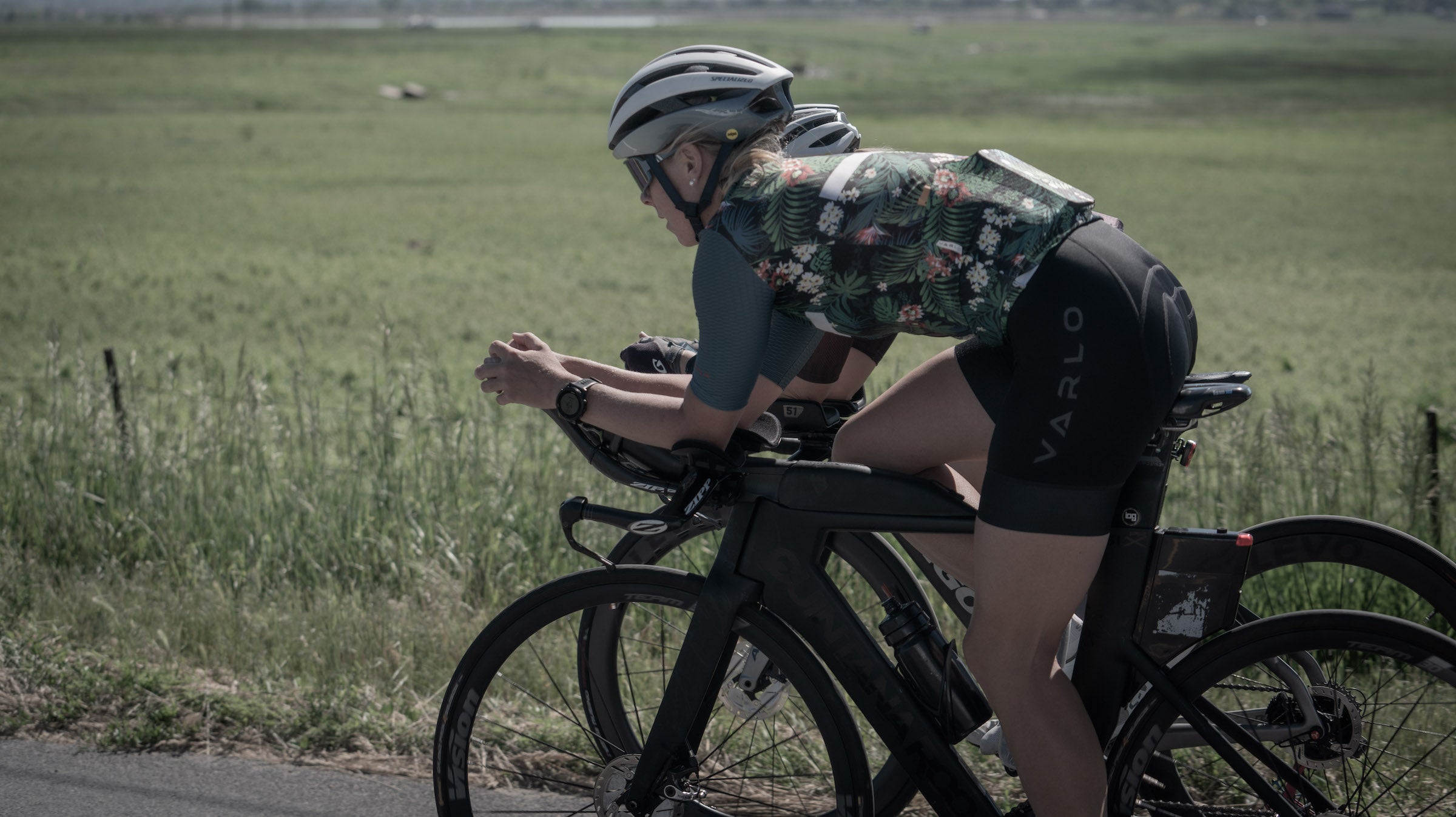Lisa Becharas rides a bike workout for training.