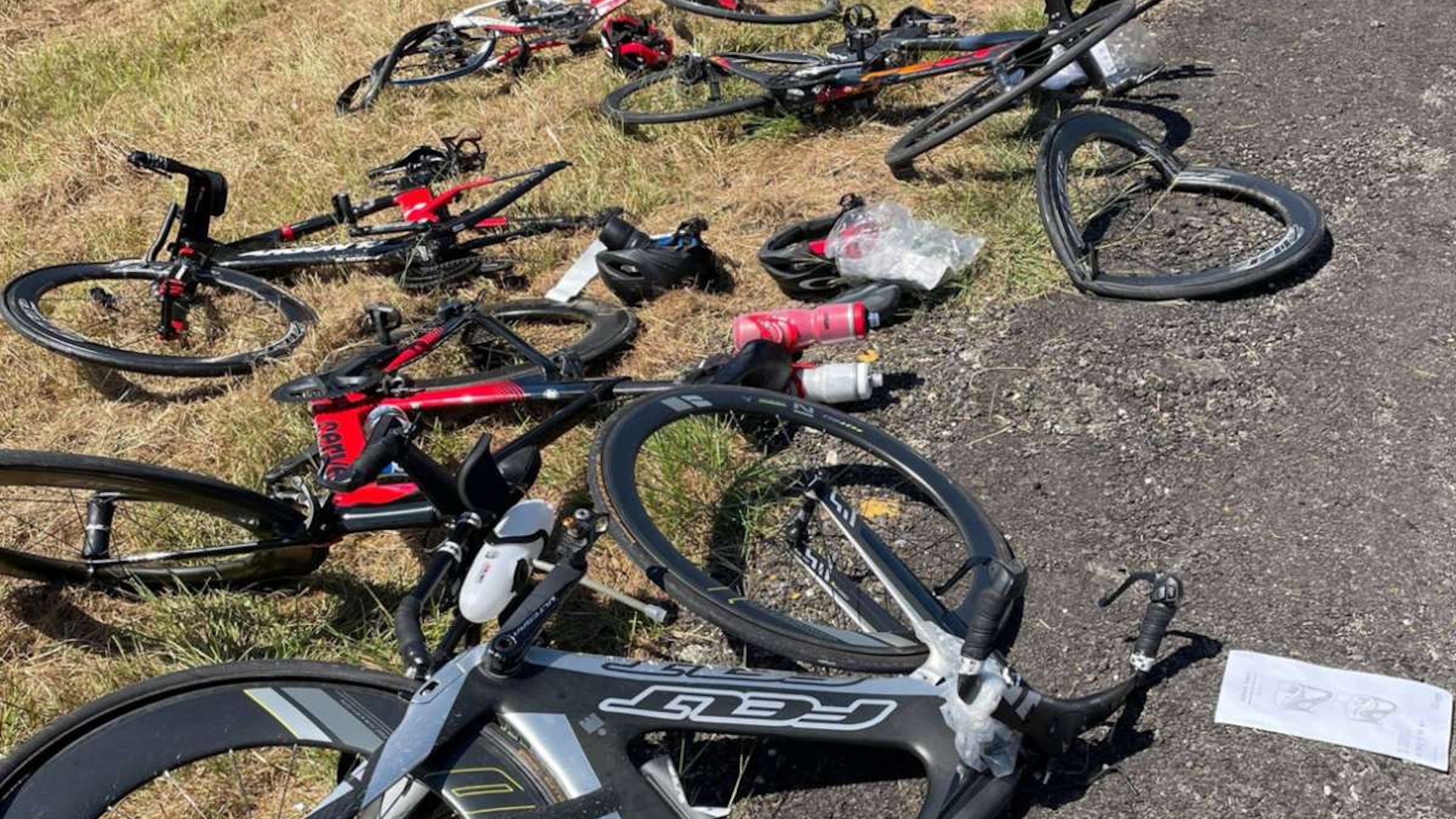 bikes on the ground after being hit by a driver