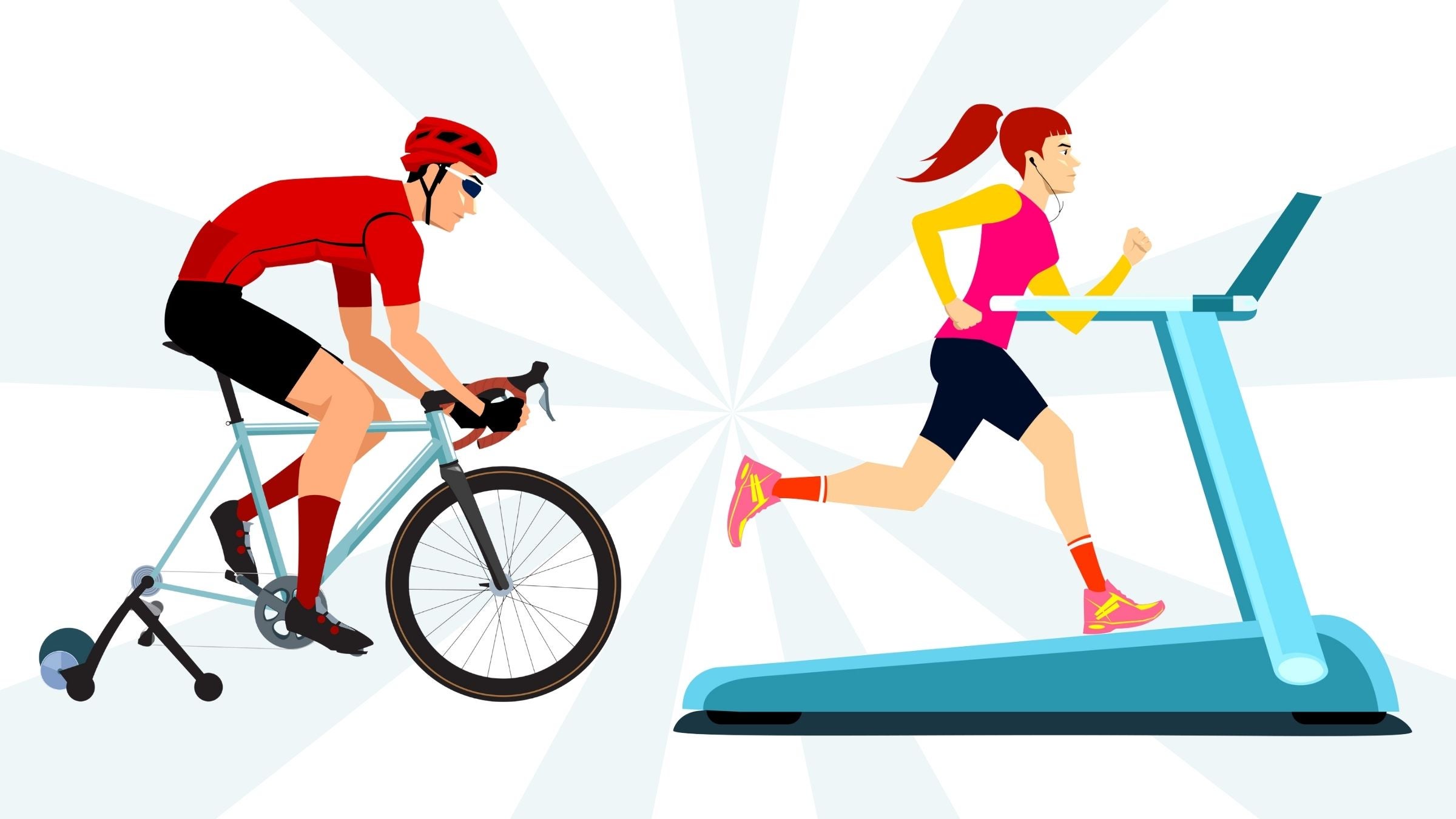 Illustration of triathletes completing brick workouts where you do two disciplines back-to-back.
