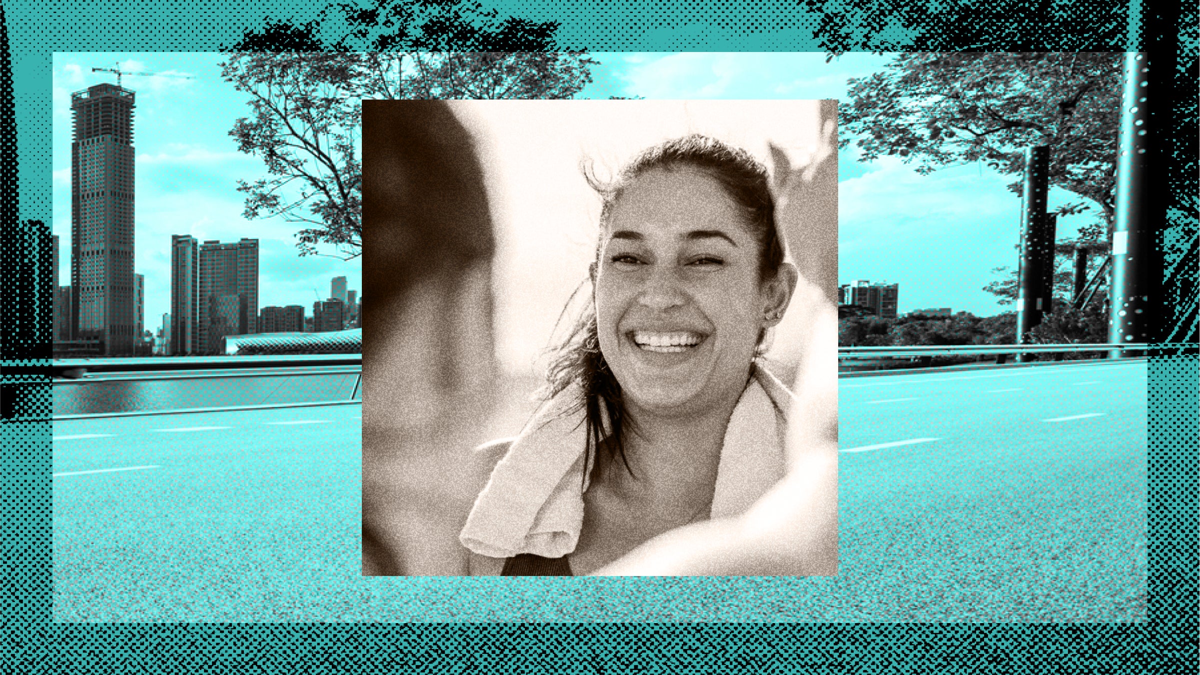 A triathlete smiles after completing a couch to tri training plan