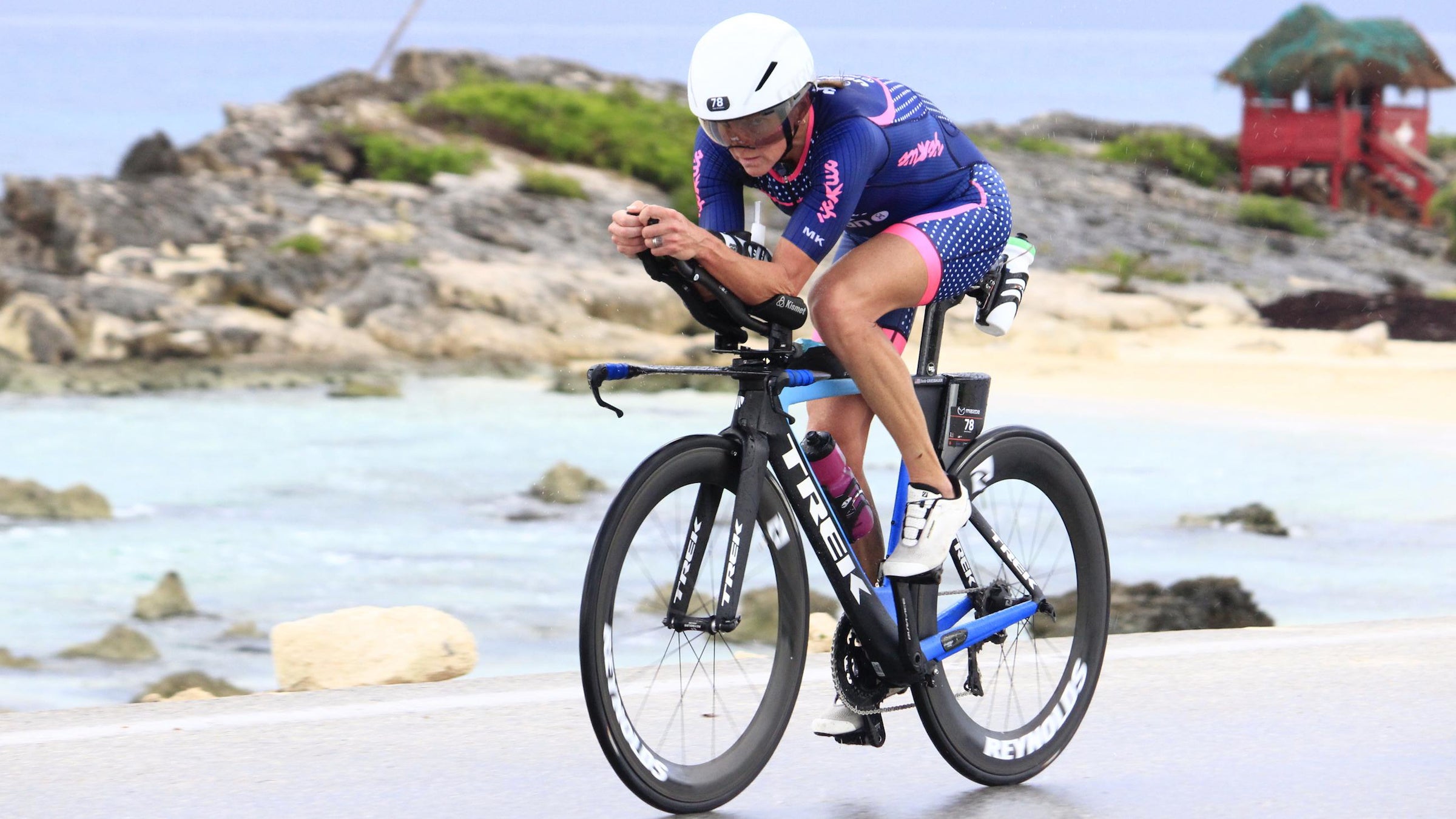 Griesbauer on the bike at Ironman Cozumel, November 2021.