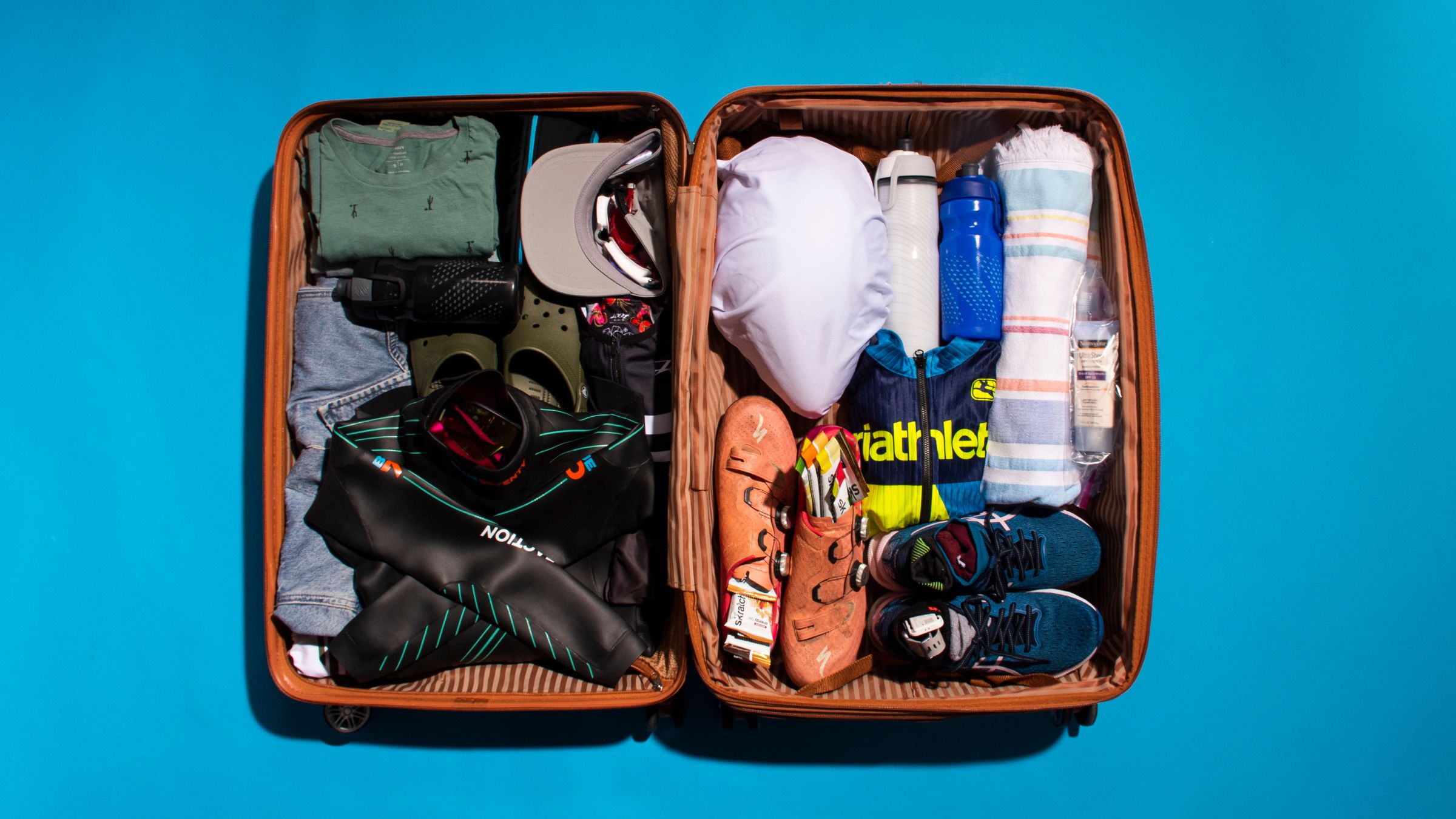 A suitcase demonstrating how to pack for triathlon travel