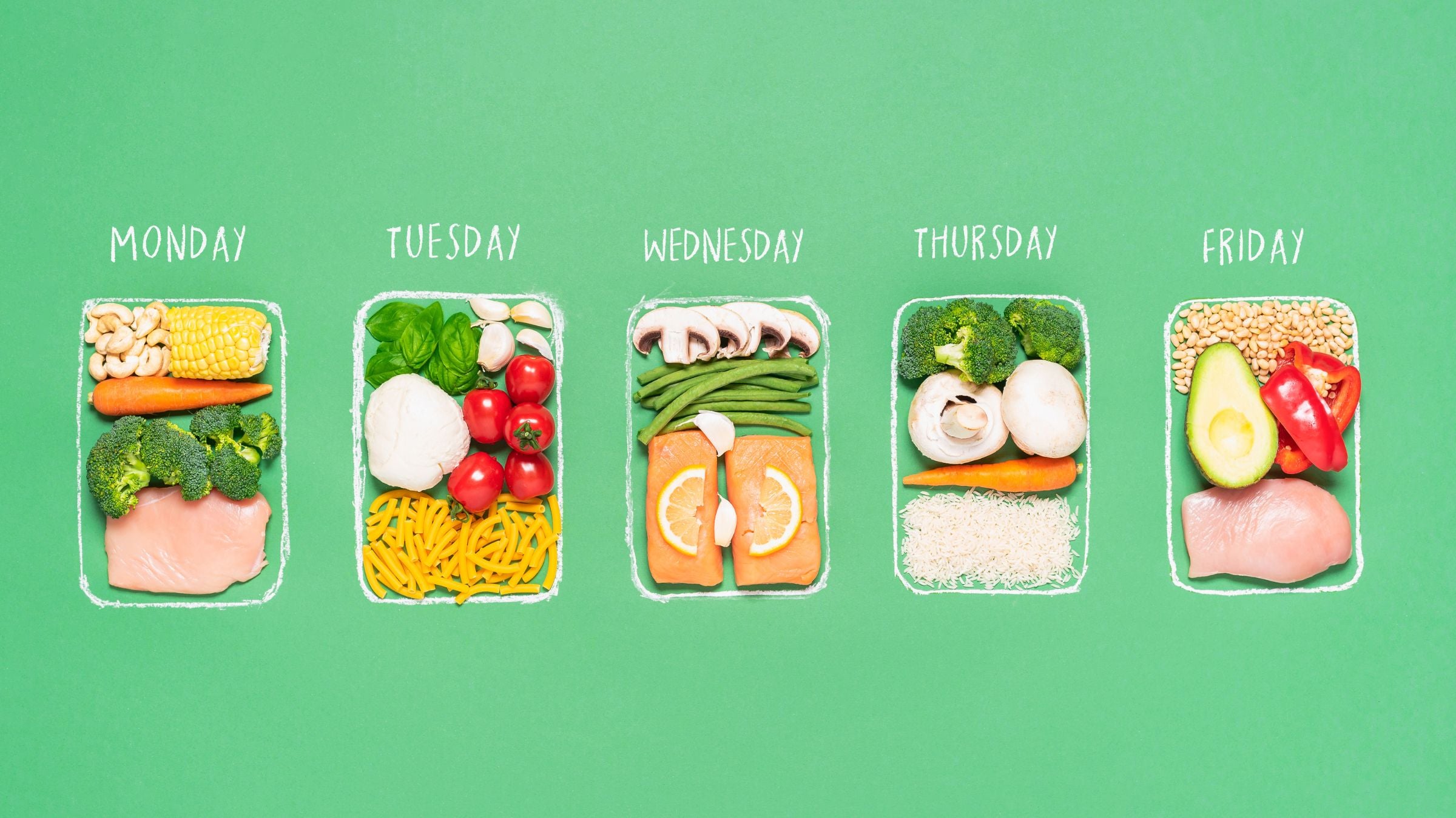 A triathlete meal plan laid out on a green background