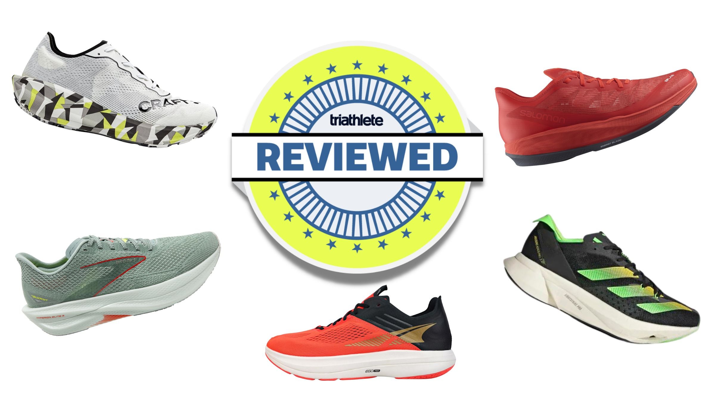 A collage of the best triathlon racing shoes, reviewed for fall 2022