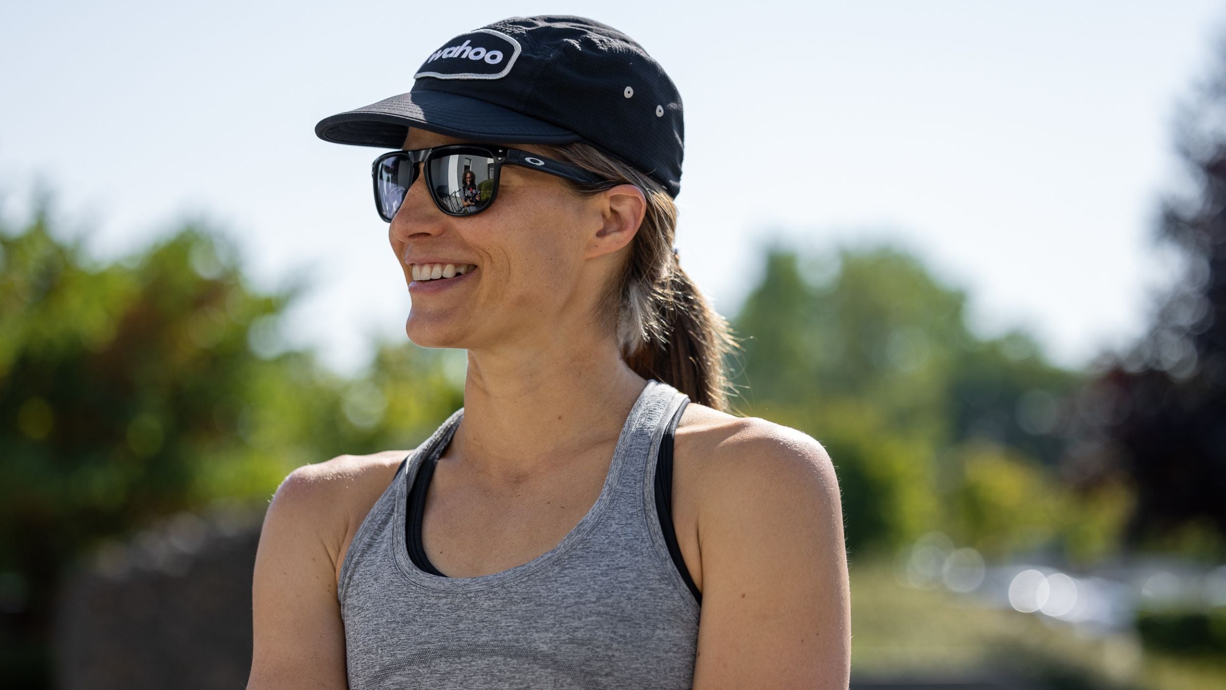 Sarah True smiles as she prepares for a training run.