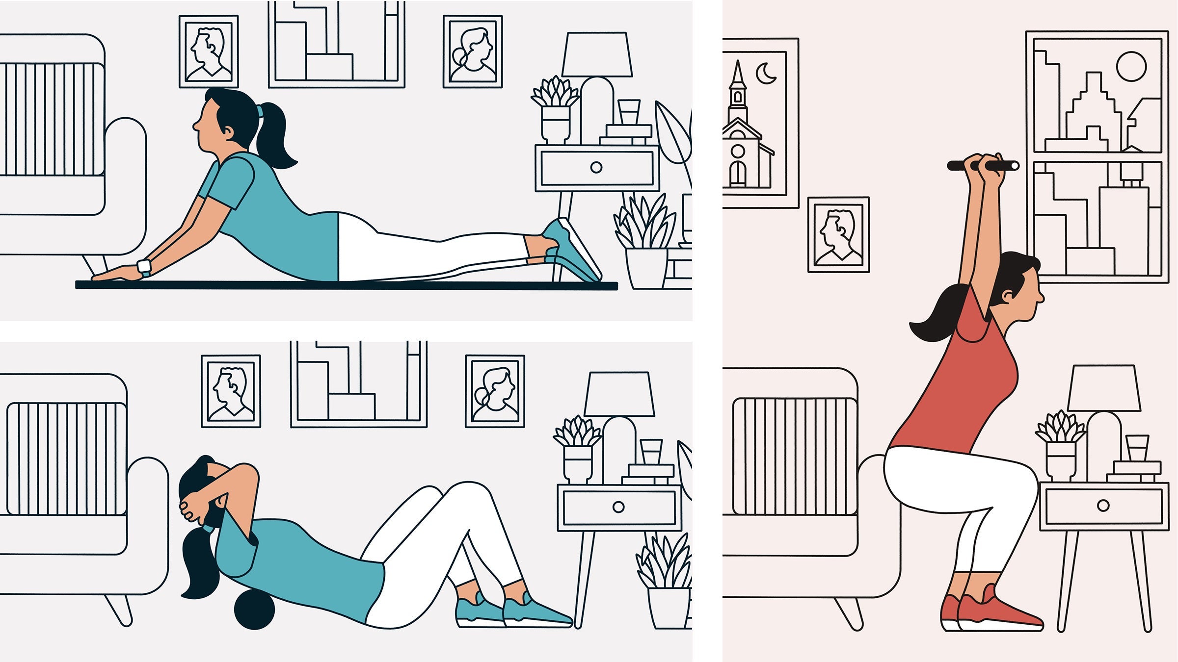 illustrations of three posture moves