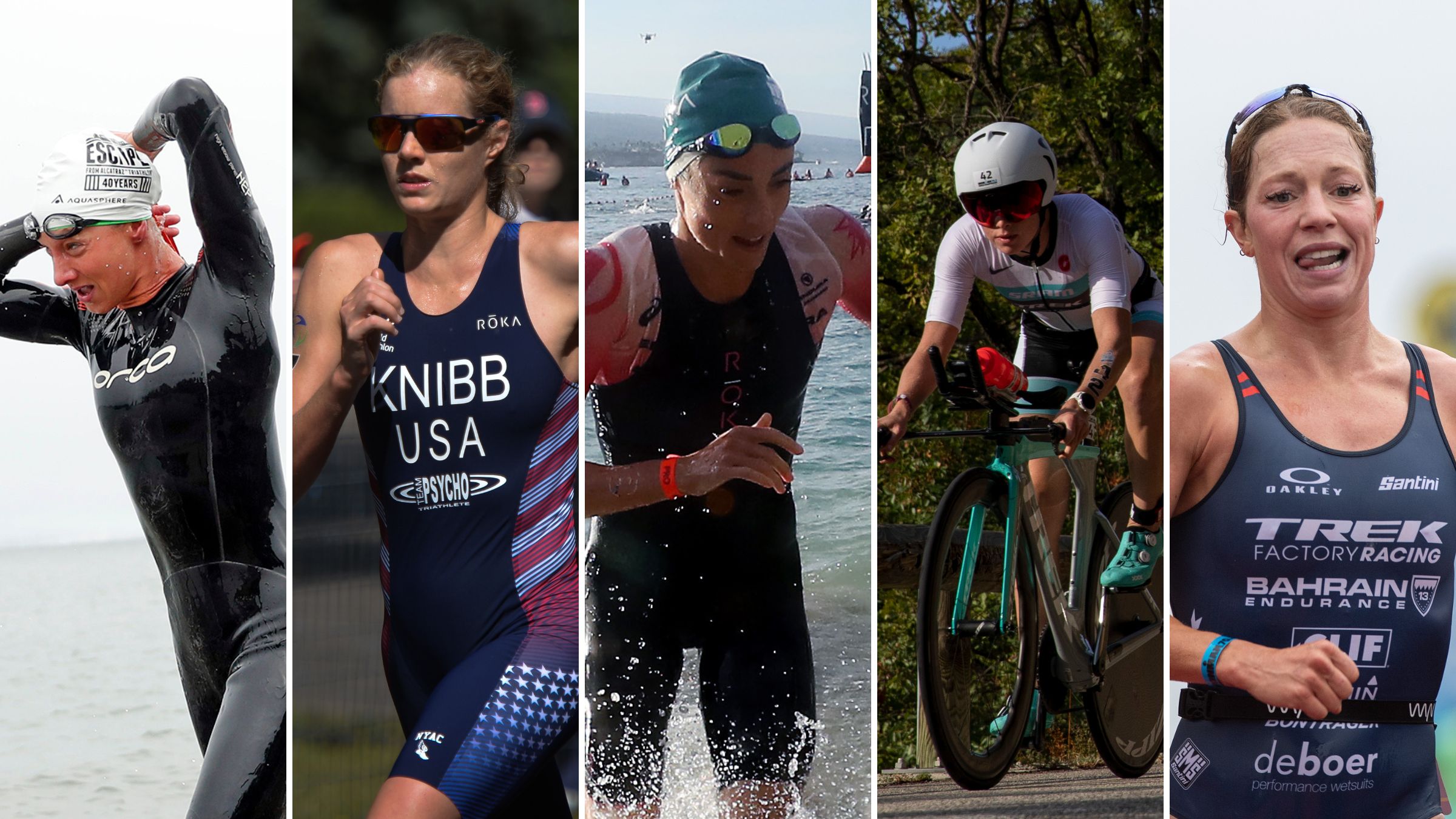 A collage of contenders in the Ironman 70.3 Worlds Women's Pro race