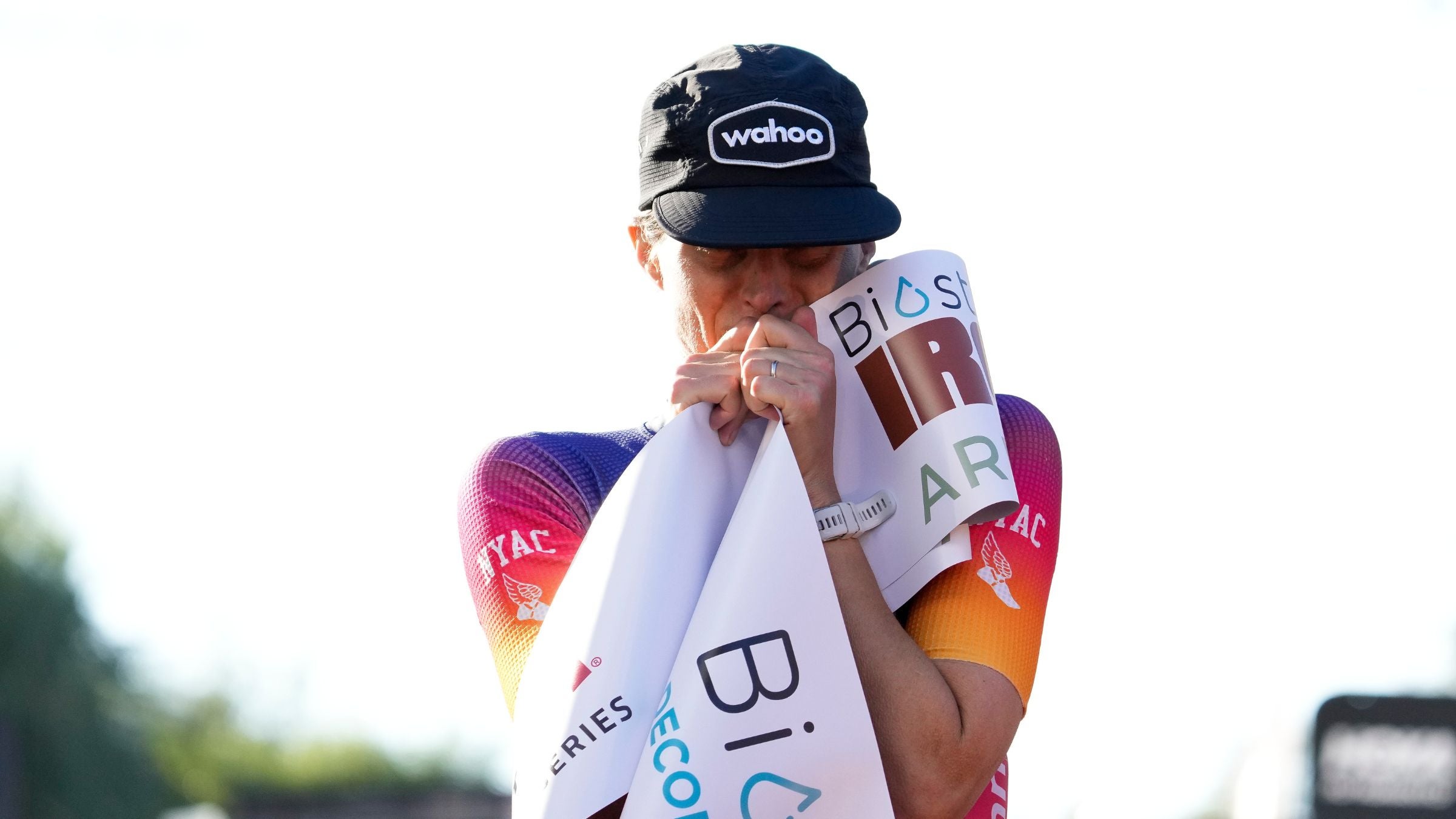 Sarah True, a triathlete, begins to cry after winning Ironman Arizona.