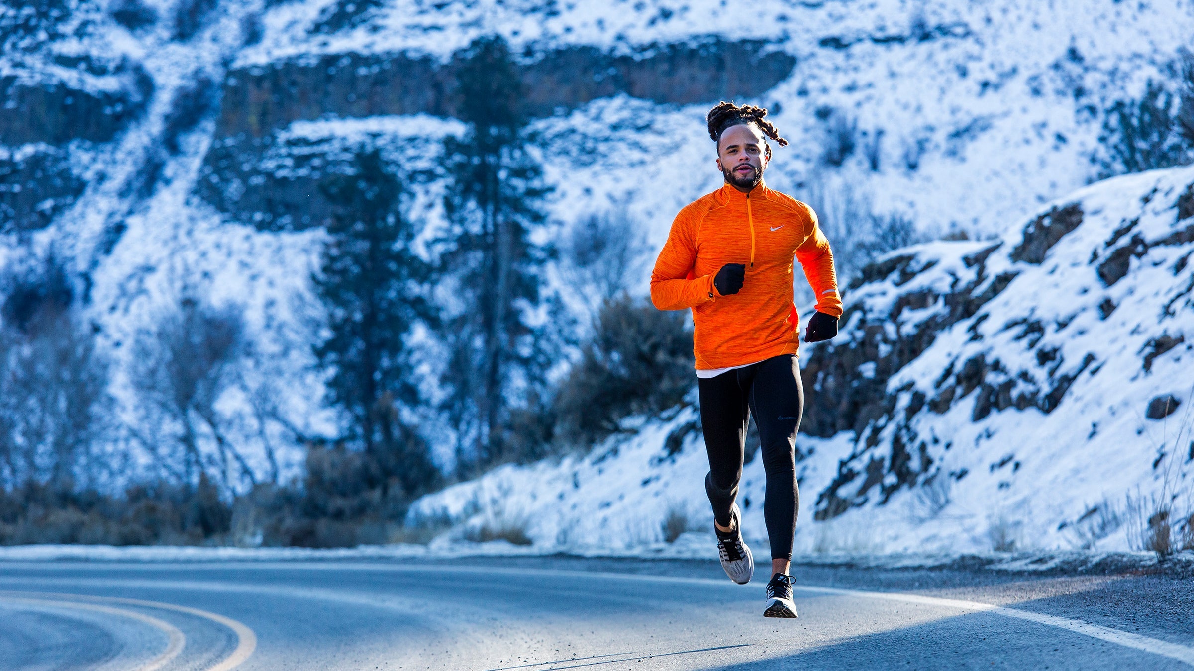 road running in Yakima Canyon in winter