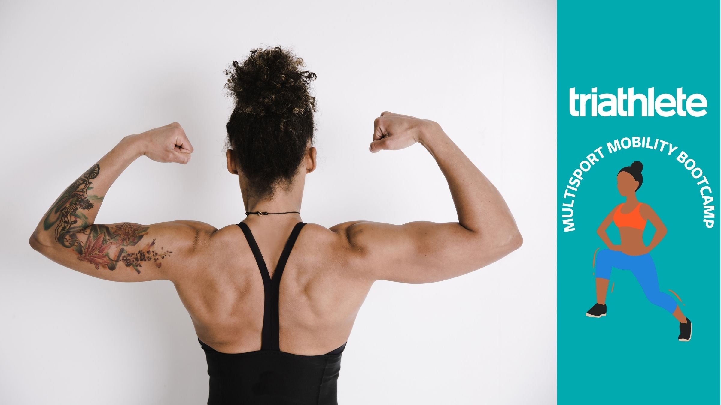 A woman flexes after completing Multisport Mobility for Triathletes