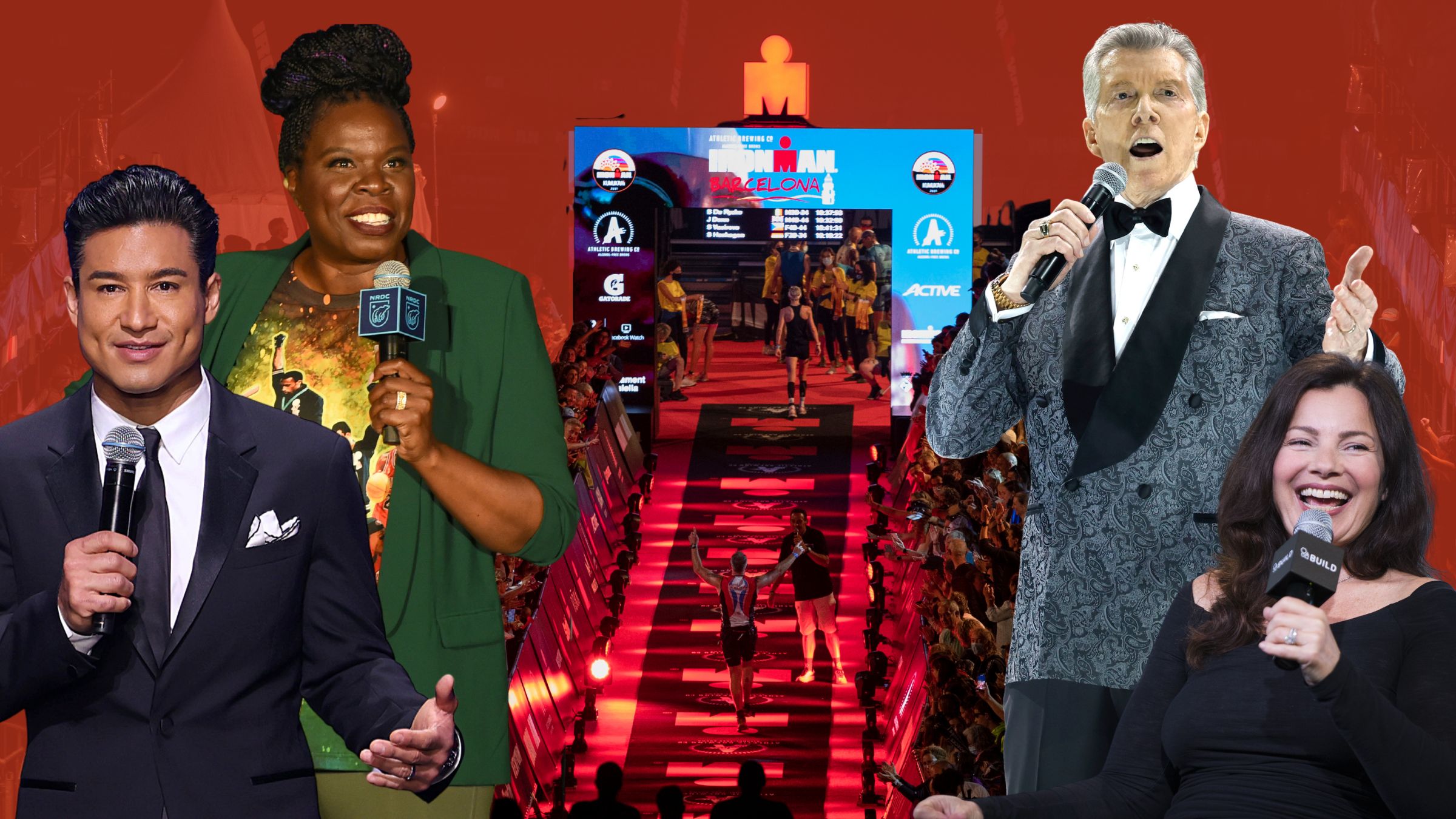 A collage of funny Mike Reilly replacements, including Mario Lopez, Leslie Jones, Michael Buffer, and Fran Drescher