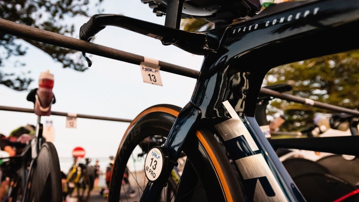 Race Ranger equipment on a triathlon bike anti-draft puck.