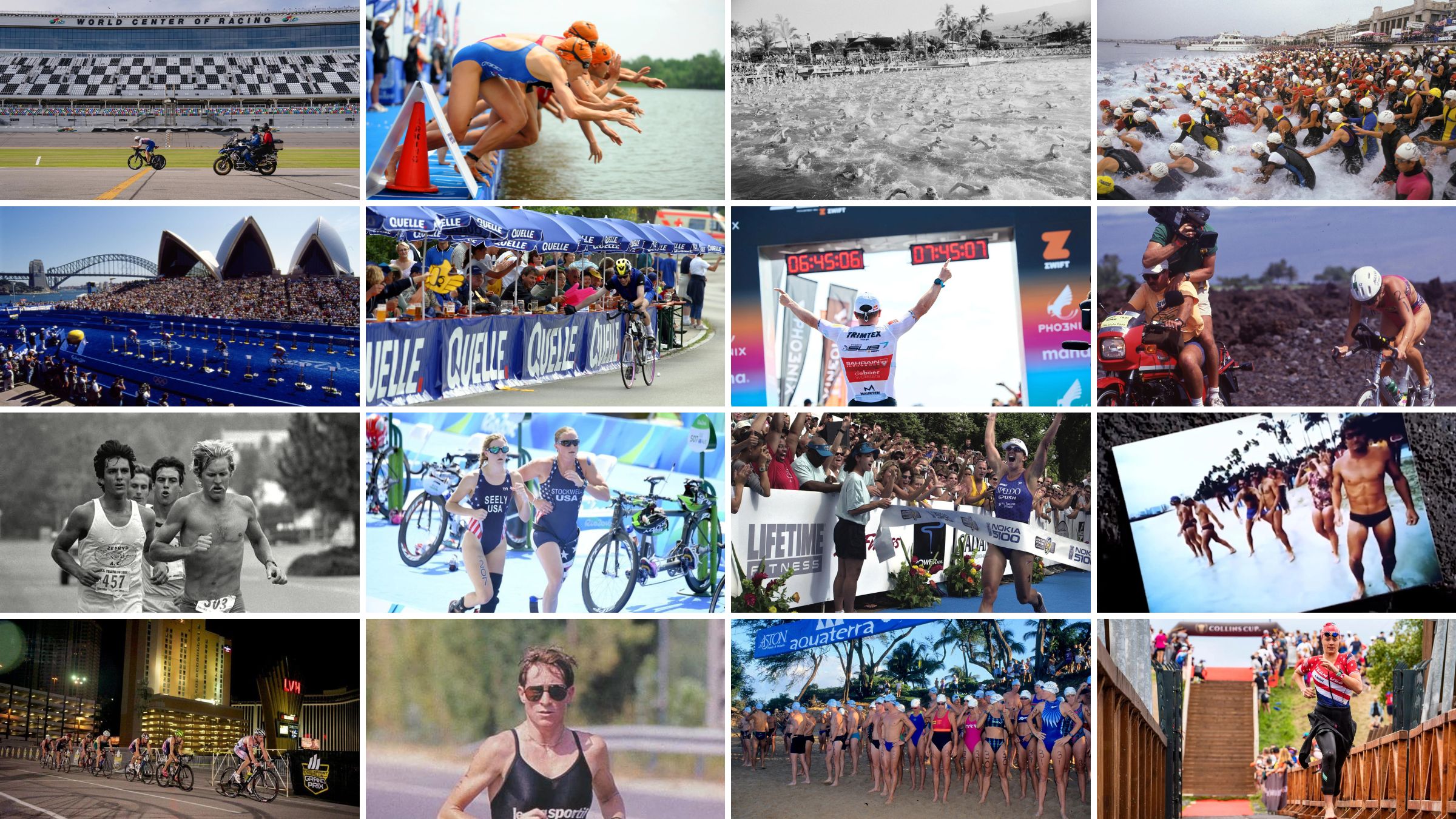 A collage of the most important races in triathlon history
