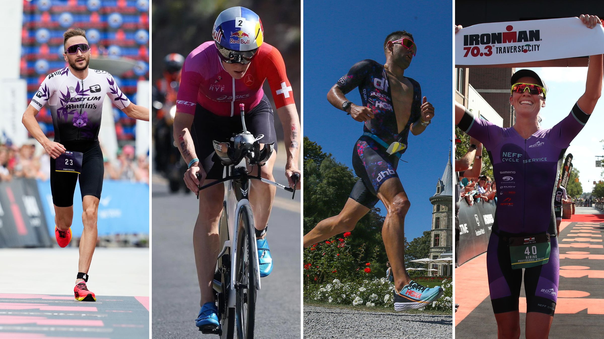 A collage of self-coached pro triathletes, including Daniela Ryf, Cody Beals, Joe Skipper, and Jackie Hering.