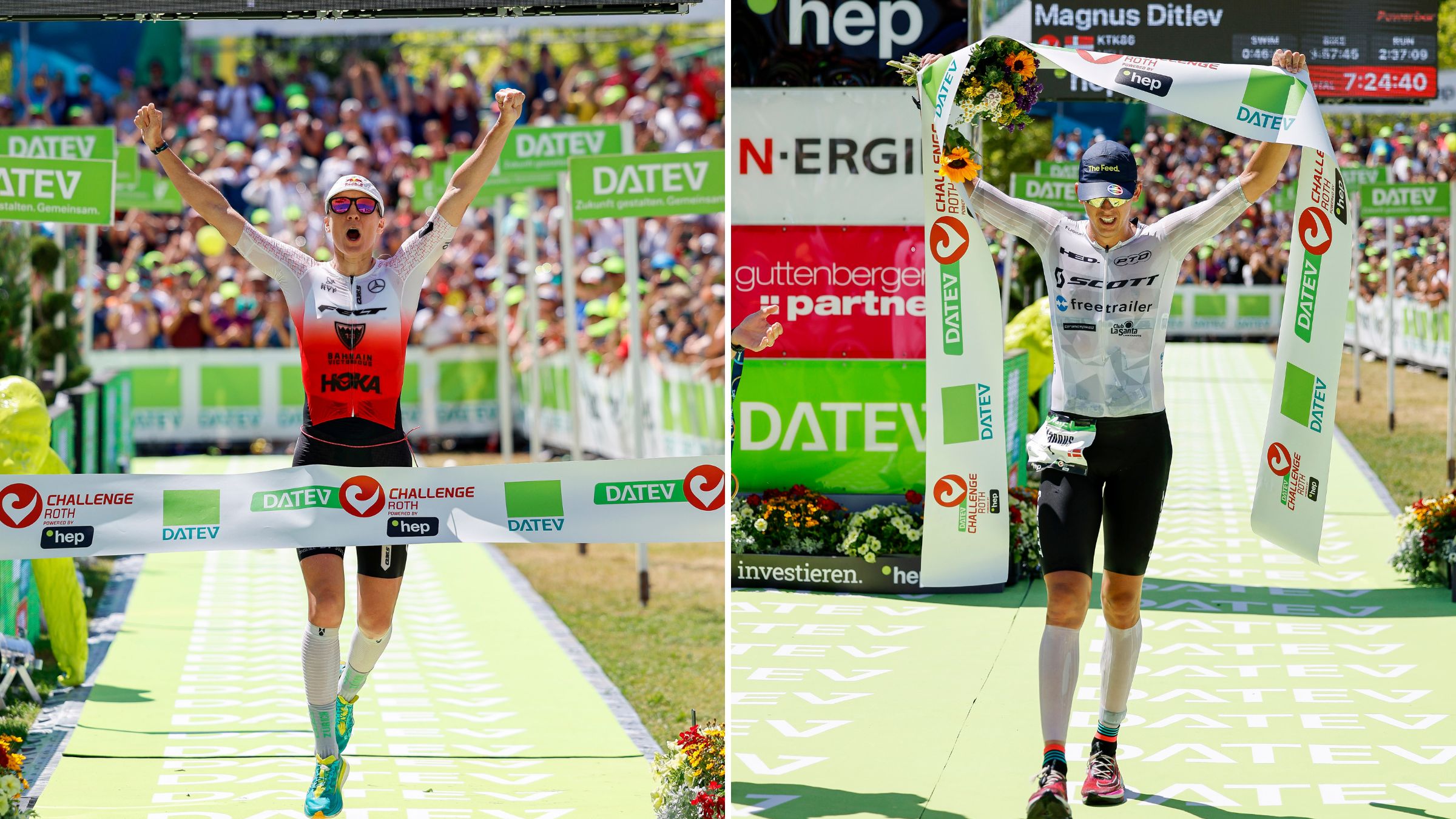Daniela Ryf and Magnus Ditlev set Iron-distance world record at Challenge Roth 2023.