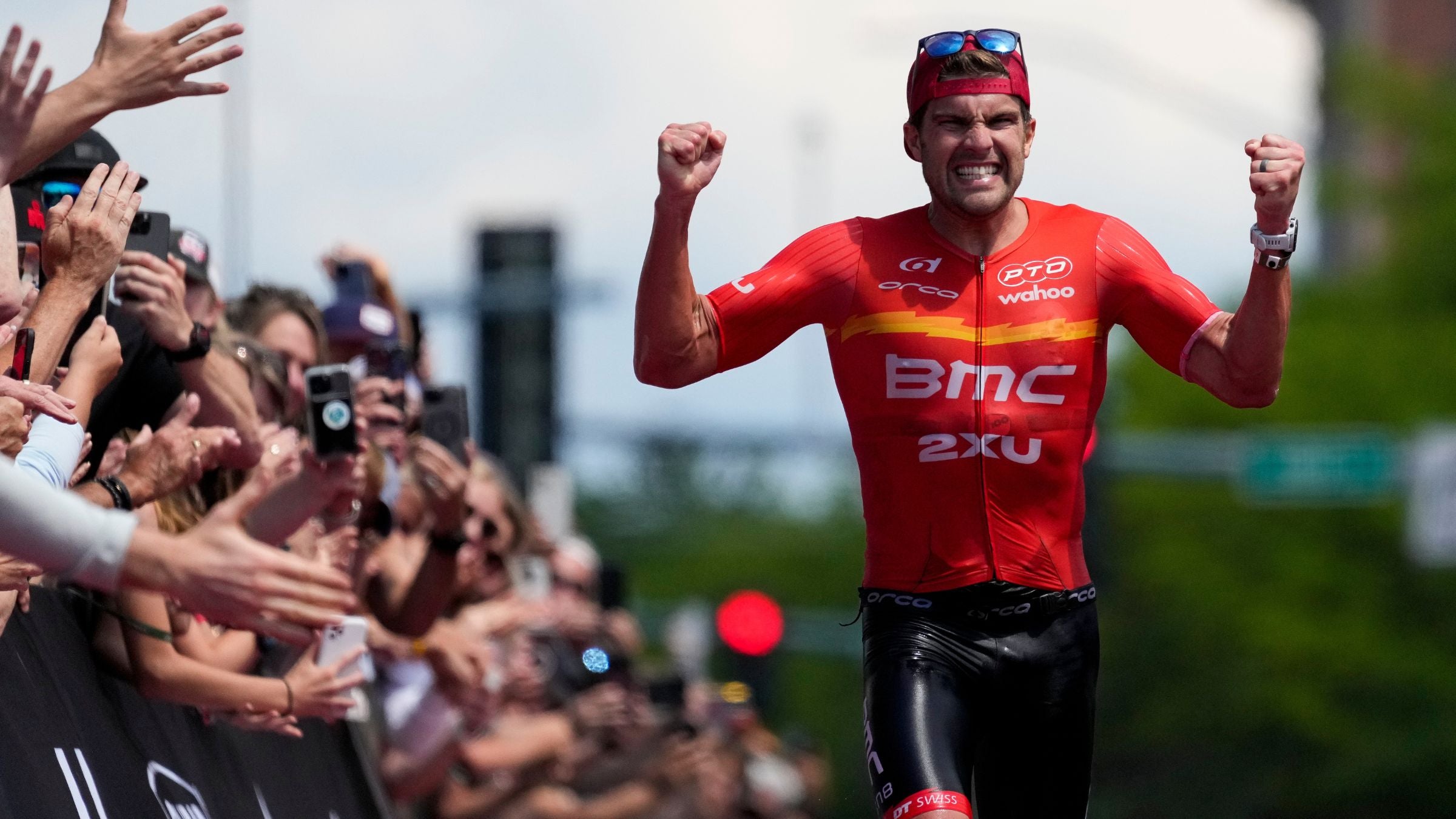 Chris Leiferman celebrates his win at Ironman Coeur d'Alene 2023