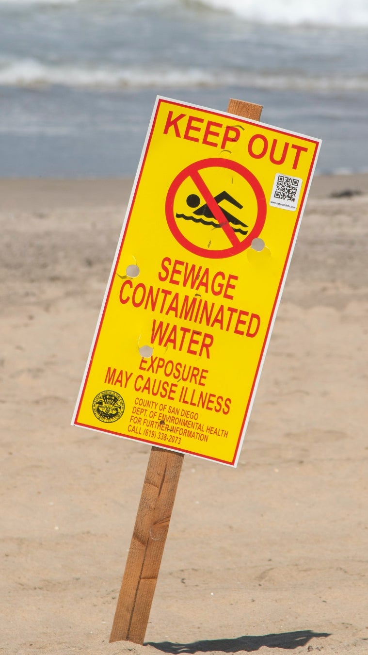 A contaminated San Diego beach with poor water quality