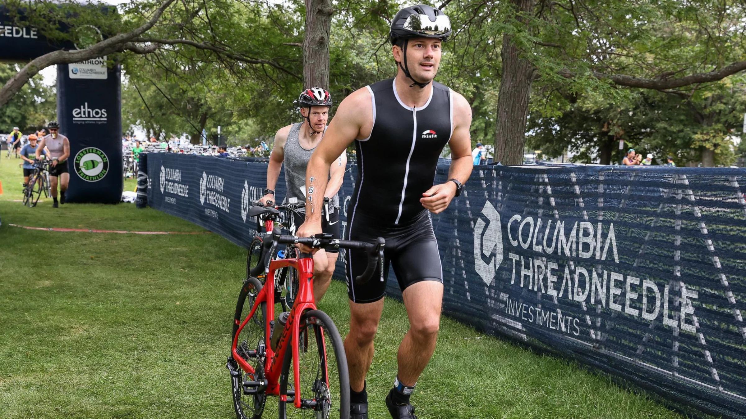 A triathlete does a practice race before his main triathlon of the year.