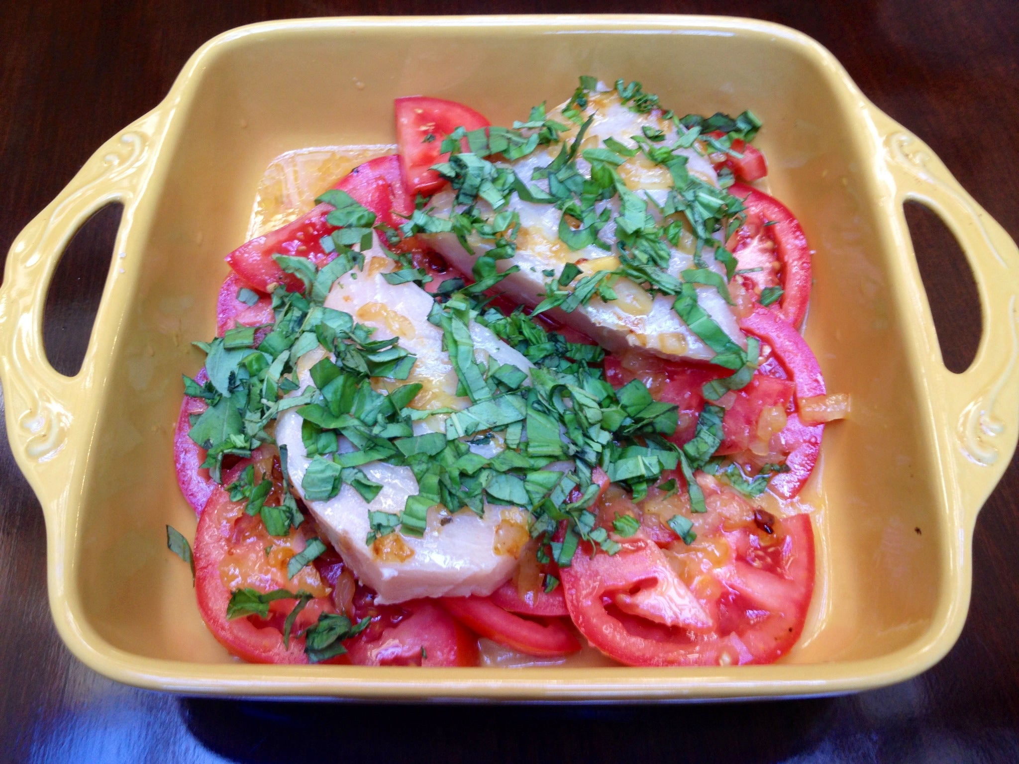 Swordfish With Lemon, White Wine, Shallots, Basil And Tomatoes Recipe