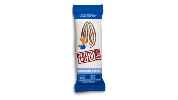 The Perfect Bar Blueberry Cashew is made with new blueberries.