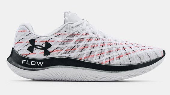 White Under Armour Flow Velociti Wind with red and black striping
