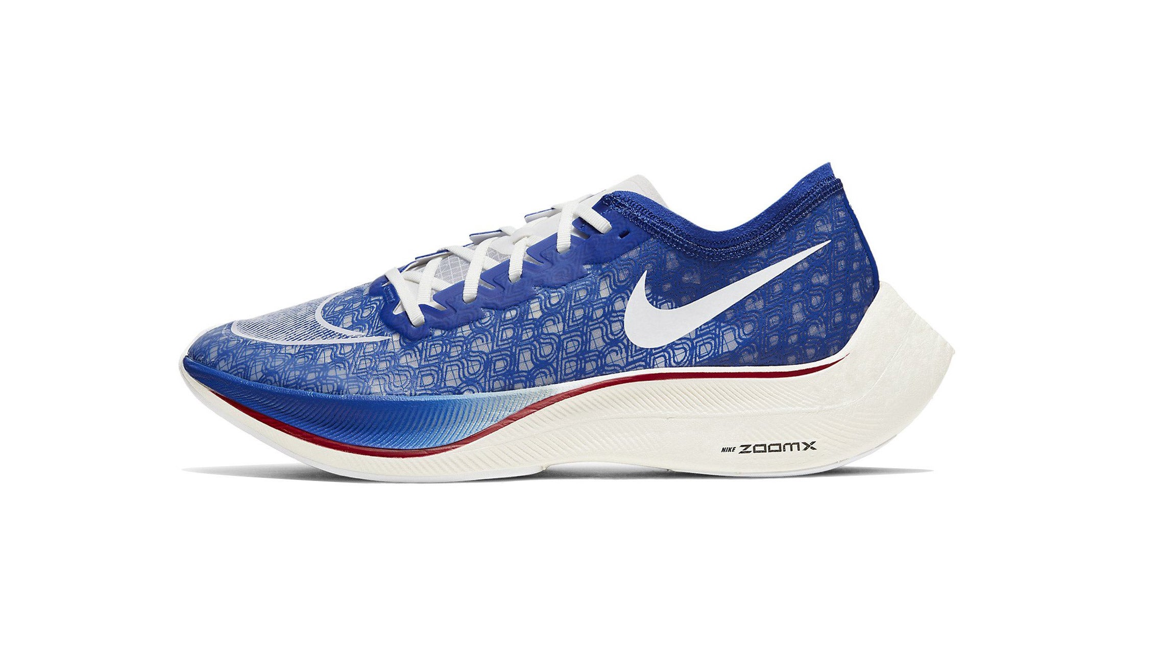 Red, white and blue Nike vaporfly zoom next%